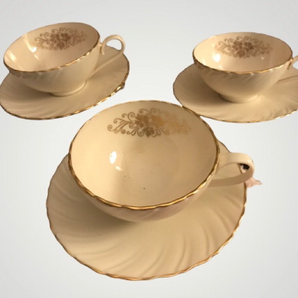 Vintage Lenox ORLEANS Tea Cup and Saucer / Set of 3 / Gold Rimmed - Picture 2 of 4